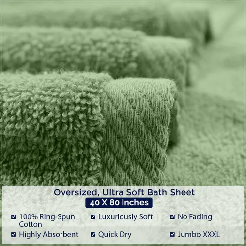 Miniatura 7 de DAN RIVER Paquete de 1 toalla de baño jumbo de 40 x 80 pulgadas, toallas de baño extragrandes de secado rápido para baño, toallas suaves y Verde