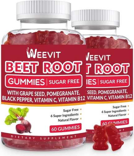WEEVIT Gomitas de raíz de remolacha, suplemento de óxido nítrico para hombres y mujeres | Gomitas de remolacha orgánica con semillas de uva,