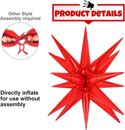Miniatura 5 de 10 unidades de globos de estrella roja explosión globos de estrella fulgurante globos de cono de papel de aluminio mágicos para decoraciones