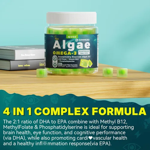 Miniatura 6 de Gomitas veganas Omega-3 para adultos, aceite de pescado alternativo al aceite de algas, DHA a base de plantas de 460 mg y EPA 230 mg más