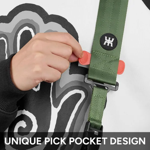 Miniatura 5 de Amumu Correa de nailon SNAPLOCK para guitarra con hebilla de clip para acústico, eléctrico, bajo con bloques de correa y corbata de cabeza, Verde