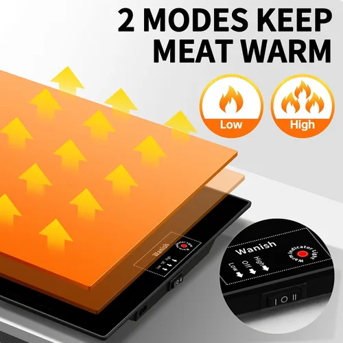 Miniatura 6 de Bandeja de calentamiento eléctrica, L, 22 x 14 pulgadas, alfombrilla de calentamiento de vidrio templado para alimentos, color negro Keep Food