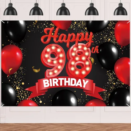 Miniatura 29 de Cartel de feliz cumpleaños 15 color rojo y negro, decoración temática de globos para niñas y mujeres, princesas de 15 años, fiesta de cumpleaños