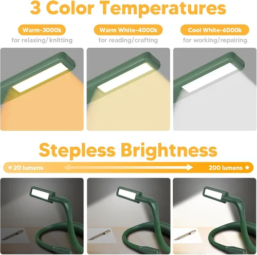 Miniatura 4 de Luz de lectura para el cuello, luz recargable de 80 horas para leer en la cama, lámpara de lectura ancha amigable con los ojos, brazos flexibles