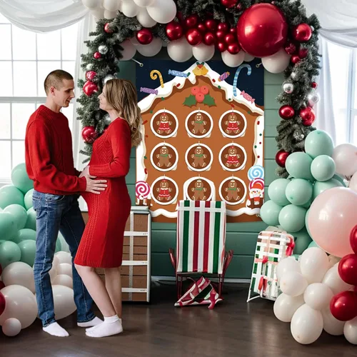Miniatura 6 de BLOOMWIN Gender Reveal Tic Tac Toe - Ideas de revelación de género de Navidad Gingerbread Boy o Girl Gender Reveal Games Red and Green - Giant