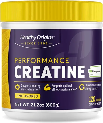 Healthy Origins Creatina de rendimiento con Creapure, polvo micronizado sin sabor, apoya la función muscular, energía y recuperación, 21.2oz (600g),