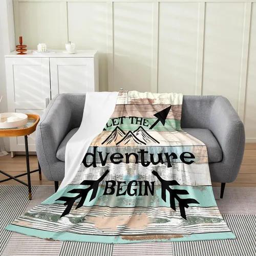 Miniatura 8 de jejeloiu Manta de cama de campamento para todas las estaciones, manta de franela de vellón con temática de campamento feliz, manta peluda de madera