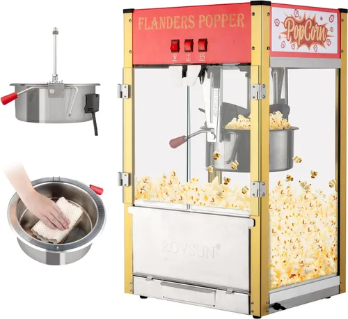 ROVSUN Máquina comercial de palomitas de maíz estilo cine con hervidor de 12 onzas que hace hasta 80 tazas, máquina de palomitas de maíz para Rojo