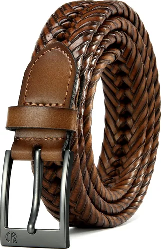 Miniatura 14 de CHAOREN Cinturones trenzados de cuero para hombre, cinturón de cuero tejido casual de 1 1/8 pulgadas para pantalón de vestir