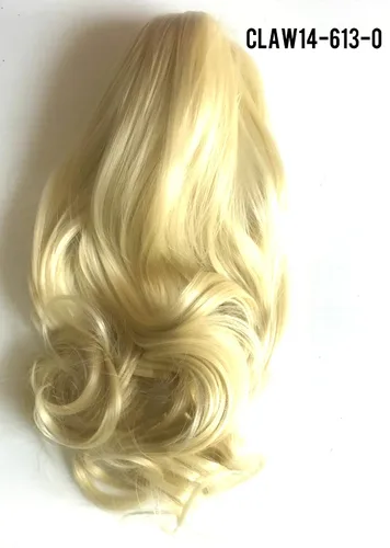SHOWTIME Extensiones de cola de caballo onduladas con clip de garra de 14 pulgadas, color rubio platino claro decolorado #613, fibra resistente al