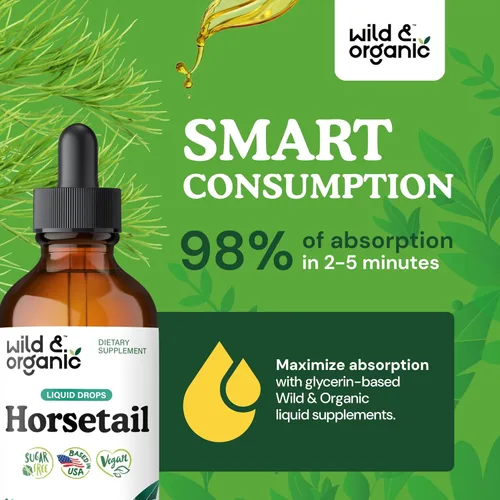 Miniatura 4 de Wild & Organic Tintura de Hierba Cola de Caballo - Soporte para Cabello, Piel y Uñas - Suplemento Líquido de Cola de Caballo - Gotas Veganas