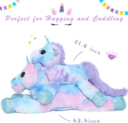 Miniatura 6 de Muiteiur Animal de peluche de unicornio de 31.6 pulgadas, unicornio de peluche grande para niñas, almohada de felpa suave, regalos para niñas y Azul
