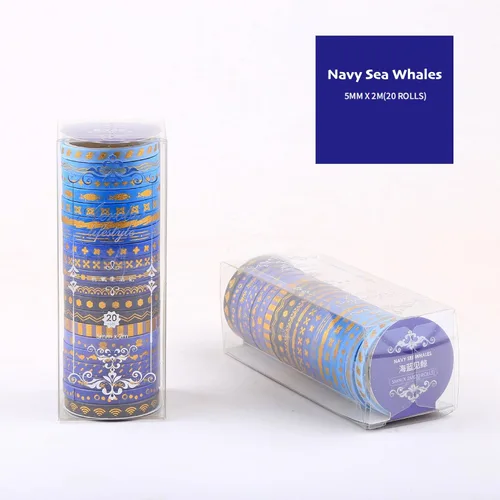 Miniatura 3 de Juego de Cintas Washi Doradas Delgadas con Impresión Básica de Lámina, Cintas de Enmascarar Decorativas para Artes, Manualidades DIY, Diarios, azul