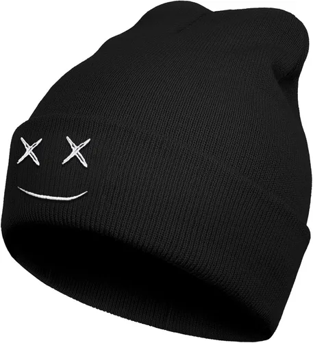 Lindos gorros espeluznantes para hombres y mujeres, gorro de punto con puños para invierno para mantener el calor, color negro