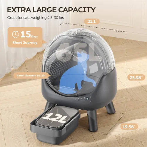 Miniatura 2 de Caja de arena automática, caja de arena autolimpiante para varios gatos, control inteligente de aplicación y sensores de seguridad duales, cubo