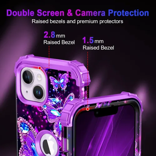 Miniatura 5 de Miqala Funda compatible con iPhone 14 Plus, que brilla en la oscuridad, tres capas, resistente, a prueba de golpes, de plástico duro, funda Amaranto