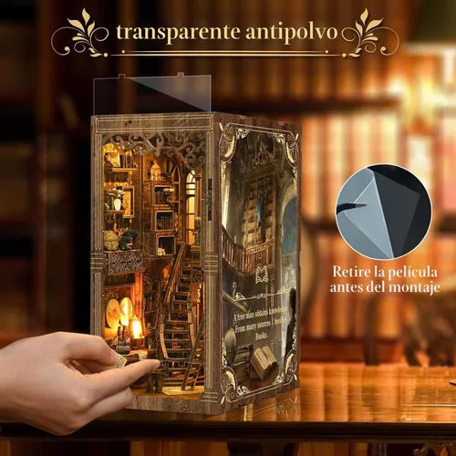 Miniatura 4 de Kit de rincón de libros – (edición clásica) – Rompecabezas de madera en miniatura de bricolaje Sala de colección de libros vintage con luces LED