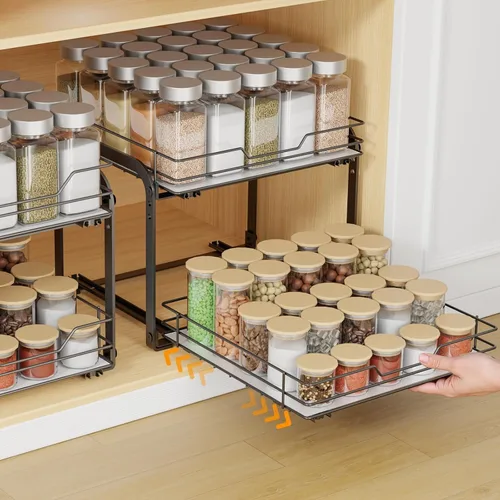 Miniatura 9 de Organizador de especias para gabinete, estante de especias vertical extraíble de 2 niveles, organización de especias de metal resistente