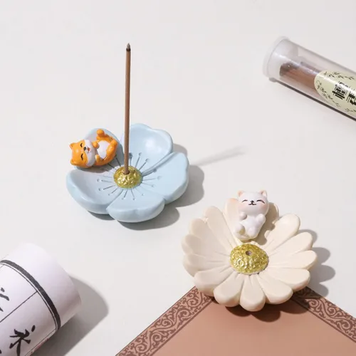 Miniatura 3 de Soporte de incienso de estilo japonés para palos, bonitas flores de cerámica hecho a mano para quemador de incienso o atrapador de cenizas