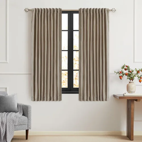 Miniatura 42 de PRIMROSE Cortinas de terciopelo champán de 63 pulgadas de largo para sala de estar, juego de 2 paneles opacos, bolsillo para barra, pestaña trasera
