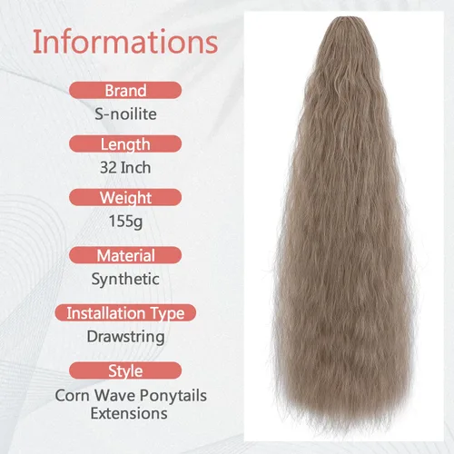 Miniatura 6 de S-noilite Extensión de cola de caballo larga con cordón, de 32 pulgadas, rizada, ondulada con clip, para mujer, cola de caballo rubia, ondulada