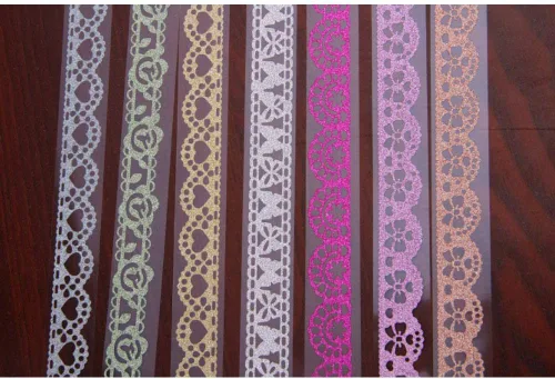 Miniatura 3 de HomDSim 8 cintas Washi con patrón de encaje, cinta adhesiva de diamante con purpurina, ideal para artes y manualidades, bricolaje, álbum