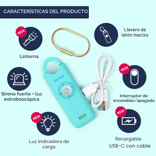 Miniatura 3 de She's Birdie Nueva versión 3.0 – La alarma de seguridad personal original para mujeres por mujeres, sirena fuerte, luz de flash y batería recargable