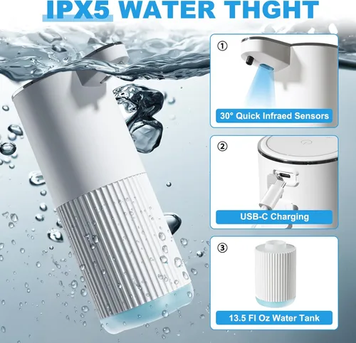 Miniatura 4 de RYTOXILO Dispensador automático de jabón, paquete de 2 dispensadores de jabón líquido sin contacto blanco para baño, dispensador eléctrico
