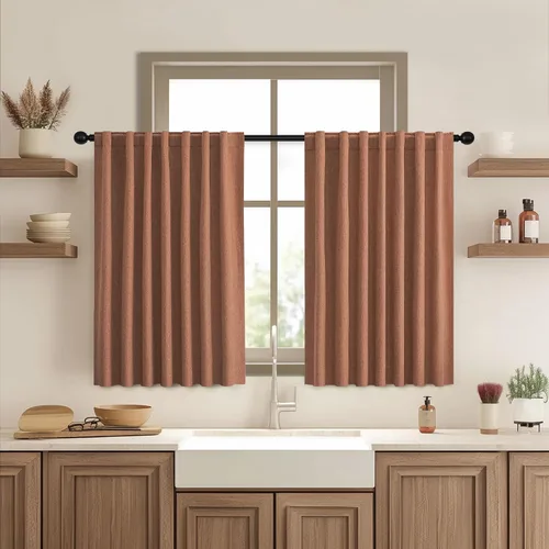 Miniatura 31 de UHITECH - Cortinas opacas beige para sala de estar, cortinas cortas de 35 pulgadas para habitación, cortinas negras para ventanas pequeñas, paneles