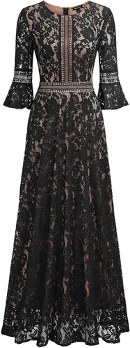 Miniatura 5 de MISSMAY - Vestido largo formal con mangas de campana hecho totalmente en encaje estilo vintage para mujer