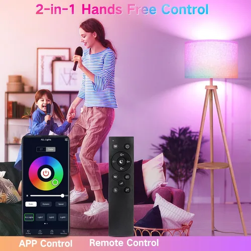 Miniatura 19 de OUTON - Lámpara de pie de trípode de madera con estantes, lámpara de pie de mediados de siglo con control remoto, 4 temperaturas de color, lámpara