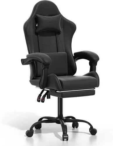 Silla para videojuegos, sillas ergonómicas de computadora con brazos, soporte lumbar, reposapiés, reposacabezas giratoria de 360°, respaldo y altura
