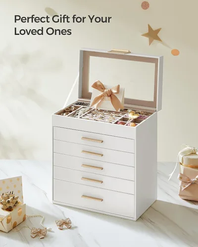 Miniatura 7 de SONGMICS UJBC171W01 - Joyero con tapa de cristal, organizador de joyas de 6 capas con 5 cajones, para gafas de sol y joyas grandes, almacenamiento