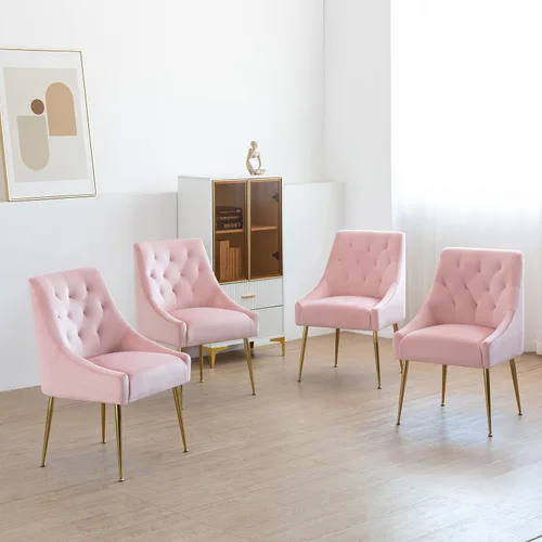 Miniatura 15 de Juego de 2 sillas de comedor modernas, sillas de comedor tapizadas de mediados de siglo, sillas de comedor de terciopelo con patas doradas para Negro