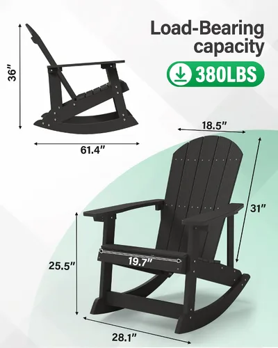 Miniatura 3 de YEFU Mecedora para exteriores, mecedora Adirondack, silla mecedora de patio con respaldo ancho, silla mecedora de gran tamaño con aspecto de madera