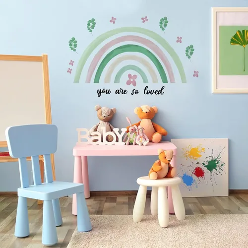 Miniatura 6 de Containlol Calcomanías de pared de arco iris, decoración de pared de sala de juegos para habitación de niñas, papel tapiz autoadhesivo de acuarela