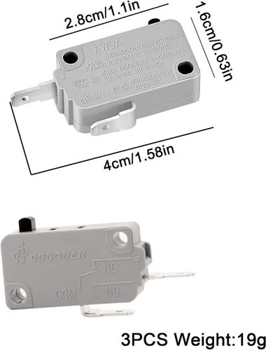 Miniatura 2 de 3 piezas kw3a interruptor de puerta de microondas YQBOOM 16A 125/250V Microondas Interlock Interruptor de repuesto Pieza de repuesto normalmente