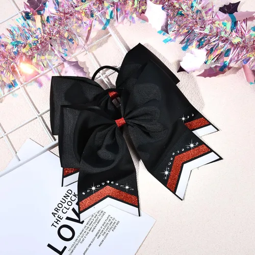 Miniatura 6 de 8 lazos de animación con brillantina, grandes lazos negros para animar, lazos para el pelo para niñas de 8 pulgadas, banda elástica a granel