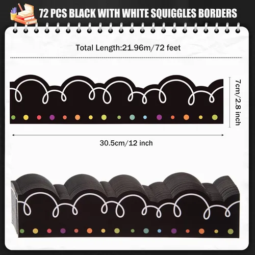 Miniatura 2 de AWIZOM Bordes de tablón de anuncios de 72 pies, color negro con blanco, borde festoneado para el aula, para escritorio, pared, escuela, escuela