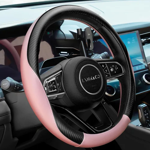 Miniatura 3 de YOGURTCK Funda antideslizante de piel de microfibra rosa claro suave para volante, universal de 15 pulgadas para mujeres y niñas, apta