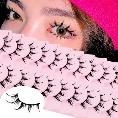 Miniatura 7 de 10 pares de pestañas postizas de anime de manga, pestañas sintéticas de ojo de gato, pestañas ligeras sin crueldad animal para maquillaje diario