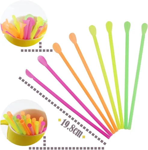 Miniatura 3 de DEEBF - Paquete de 500 pajitas de cuchara Sno-Cone, pajitas de plástico desechables de colores neón mixtos, 8 pulgadas