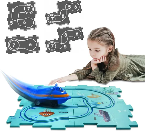 Miniatura 9 de Regalo de cumpleaños para niño de 4 años, Set de pista de autos de carreras con rompecabezas para niños, Set de pista de autos Puzzle Racer