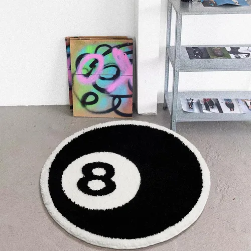 Miniatura 2 de ELDONE Alfombra negra de 8 bolas, bonita, única, divertida, redonda, de 2.7 pies, para dormitorio, baño, sala de estar, dormitorio, antideslizante