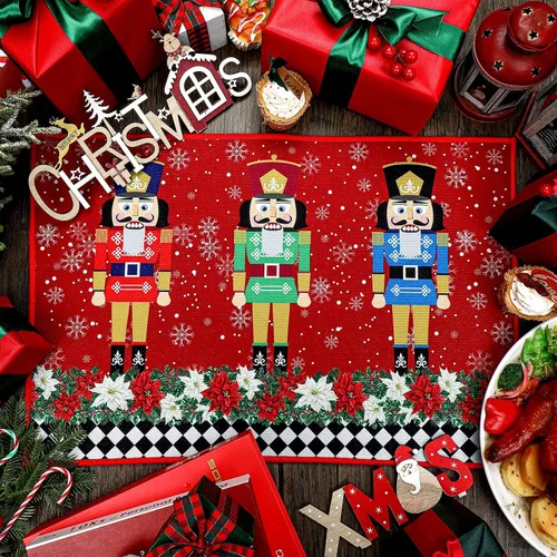 Miniatura 2 de Tradder Tapete de cascanueces de Navidad, lavable, antideslizante, diseño de copos de nieve rojos de soldado, pascua, tapete para puerta de porche
