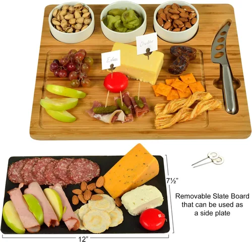 Miniatura 3 de Picnic at Ascot NCAA Alabama - Tabla oficial de queso/charcutería de bambú y pizarra con cuencos de cerámica, cuchillos y marcadores de queso