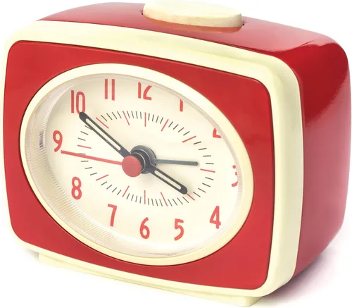 Kikkerland Pequeño reloj despertador analógico retro clásico estilo vintage, movimiento de cuarzo, agujas que brillan en la oscuridad, para