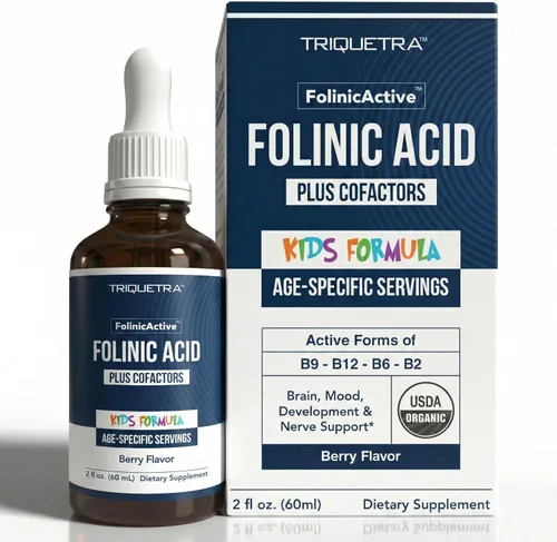 Organic FolinicActive Kids - Ácido folínico + coactores B12, B6 y B2 - Soporte de metilación suave para el estado de ánimo, energía y cognición,