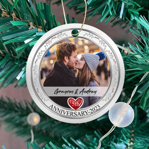 Miniatura 4 de Adorno de 5º aniversario, decoración del árbol de Navidad, nombres personalizados y recuerdos de aniversario de fotos, regalos para parejas juntas
