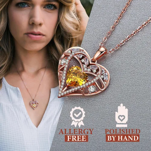 Miniatura 40 de Collar de cristal de 5 corazones, chapado en oro rosa de 18 quilates, colgante con cadena de plata de ley 925 de 18 + 2 pulgadas, joyería de piedra